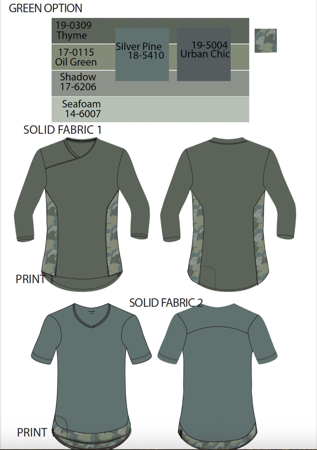 Rock Roselle green option apparel technical design board