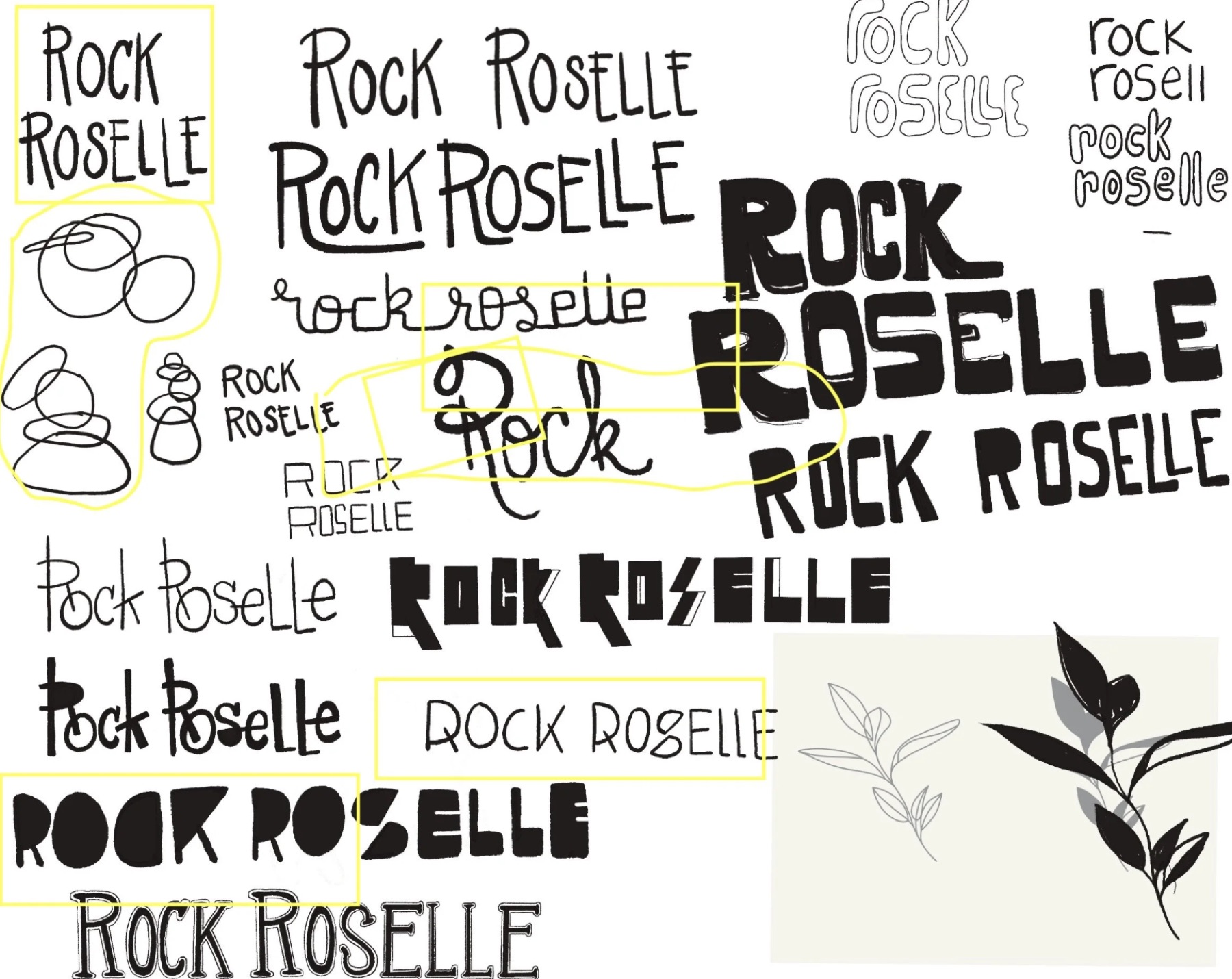 Rock Roselle logo sketches and early visual identity exploration