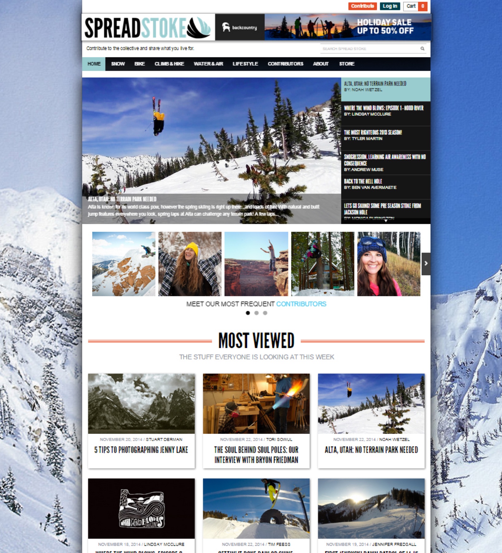 Spread Stoke homepage with outdoor stories and contributor features