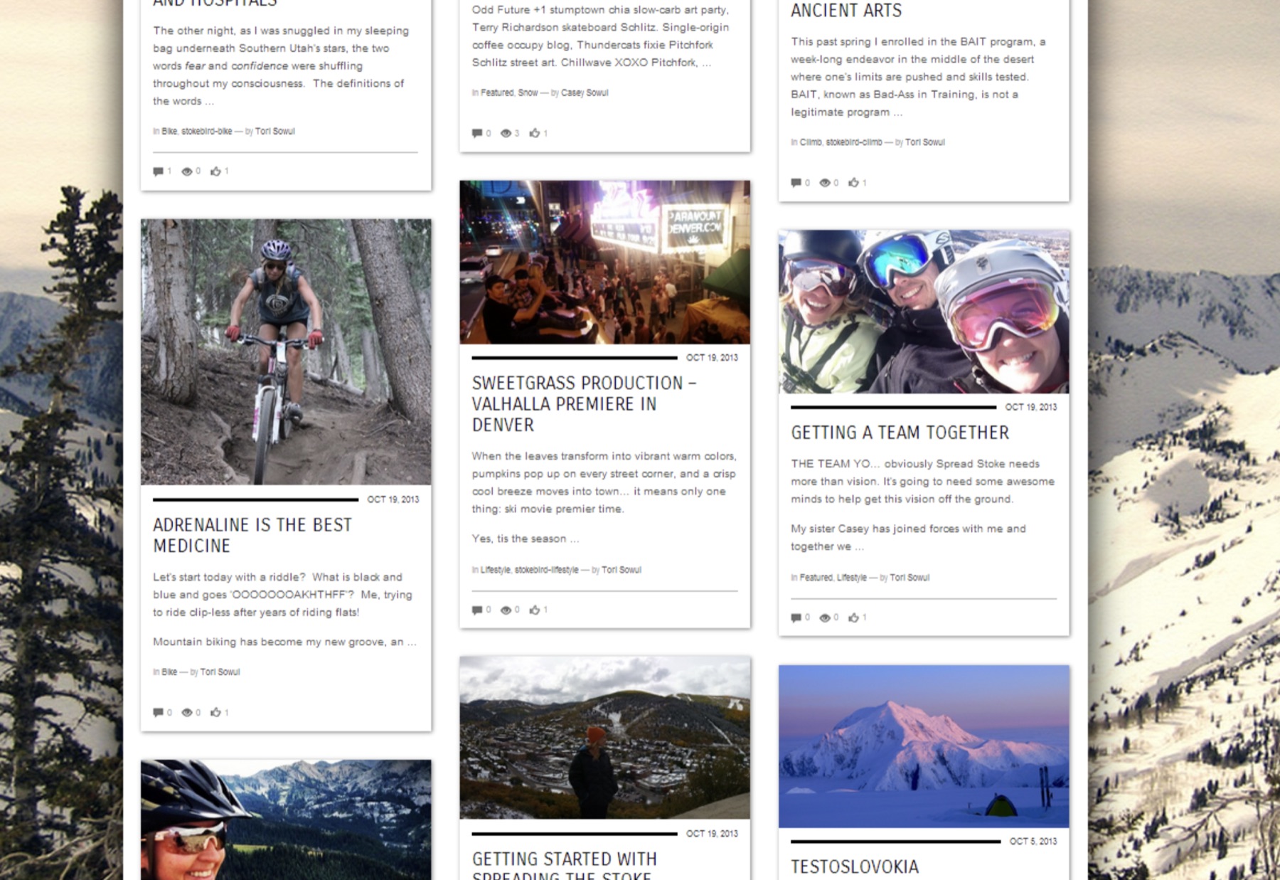 Spread Stoke post grid with adventure stories and outdoor photography